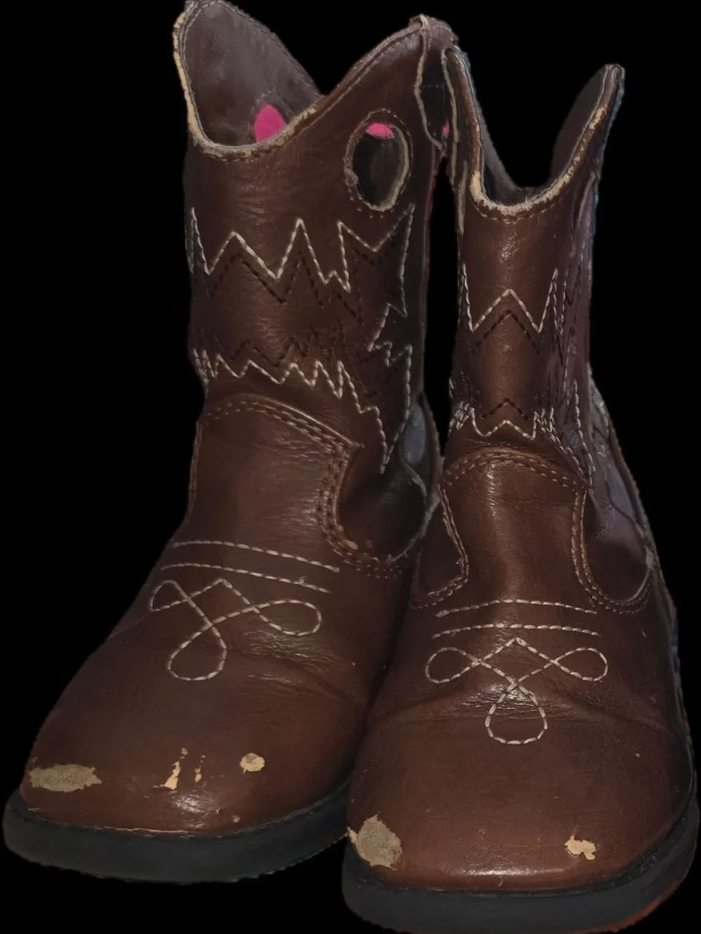 Toddler 7 Brown Leather Cowboy Boot and Black Winter Snow Boot Set Walmart Brand